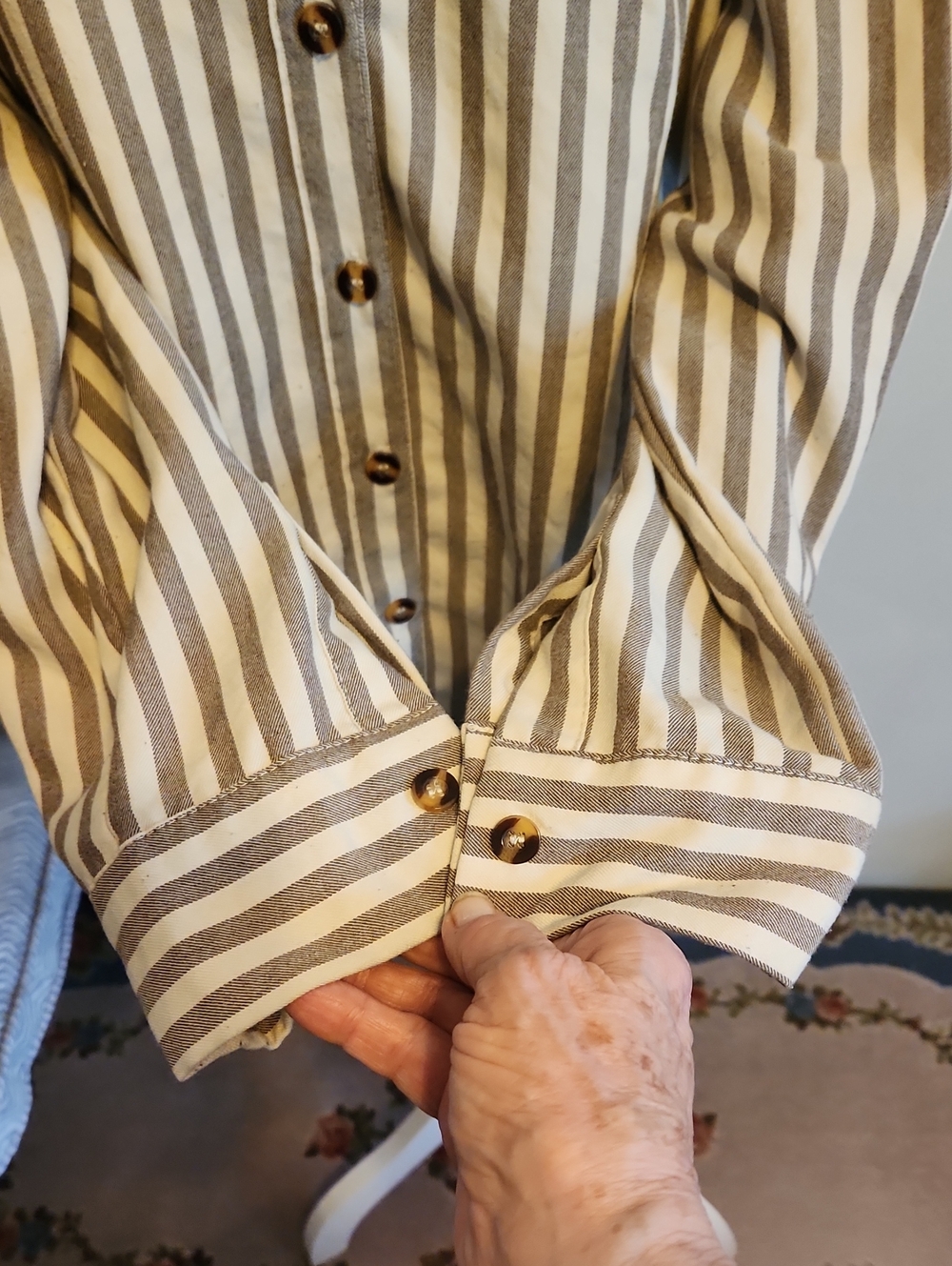 Striped Button-Up Shirt in Beige and White - Picture 2 of 6